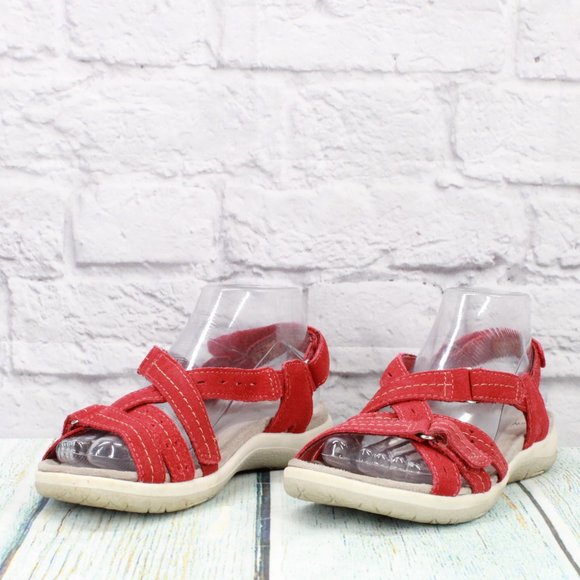 Earth Origins Sammie Red Suede Open Toe Adjustable Strappy Sandals Size 7 M - Picture 2 of 9